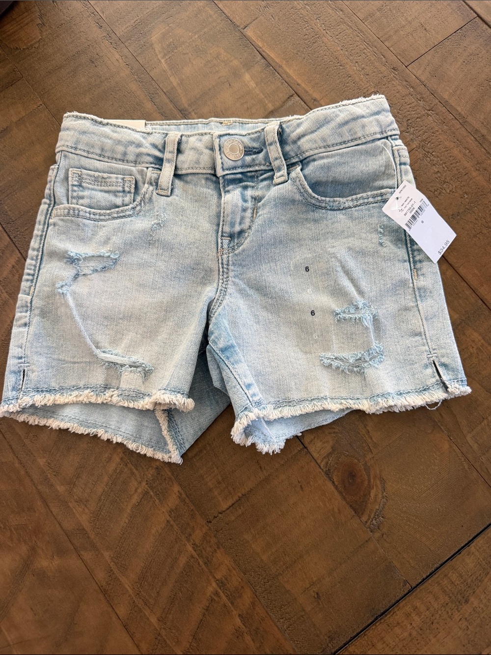 GAP Kids Midi Short Light Blue Distressed Denim Shorts